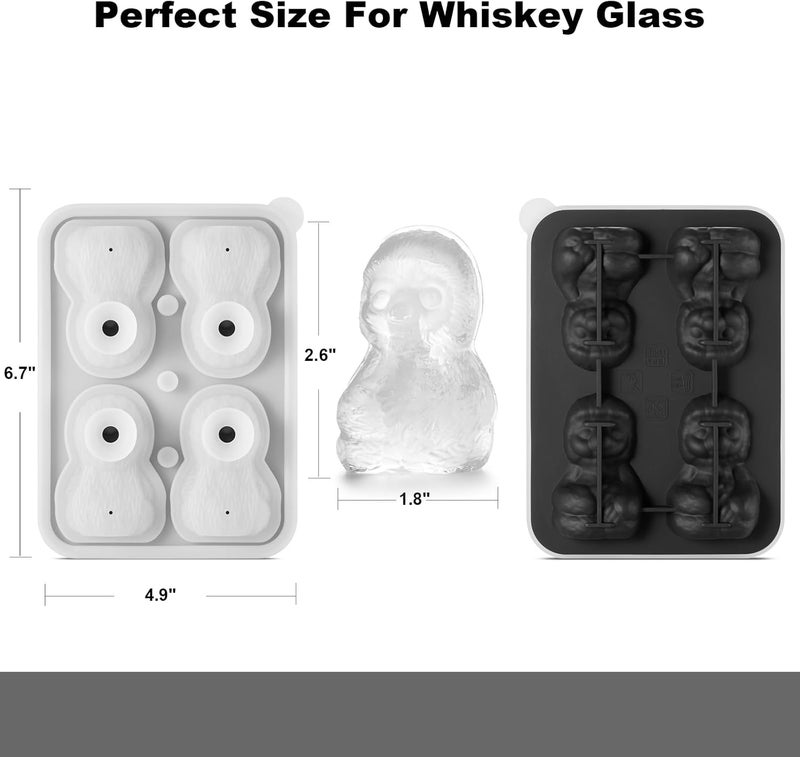 ACOOKEE Sloth Ice Cube Tray Fun Shapes, Odd Novelty Cute Sloth Gifts, 2.2" Large Silicone Whiskey Ice Mold for Cocktails,Bourbon,Brandy, w/Funne - Image 4